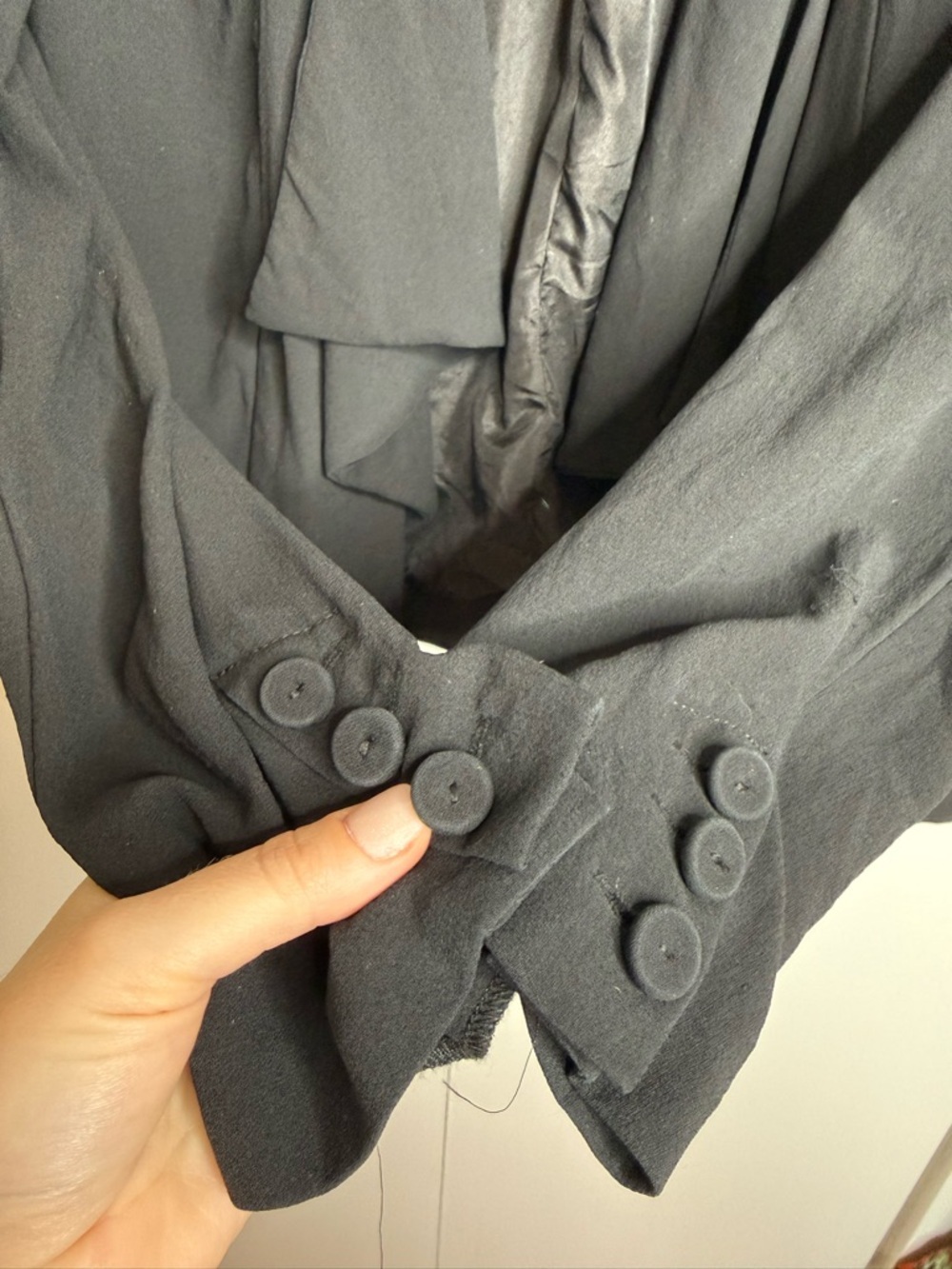 Eileen Fisher Georgette Crepe Jacket Womens Large Black Silk Leather - Picture 4 of 9